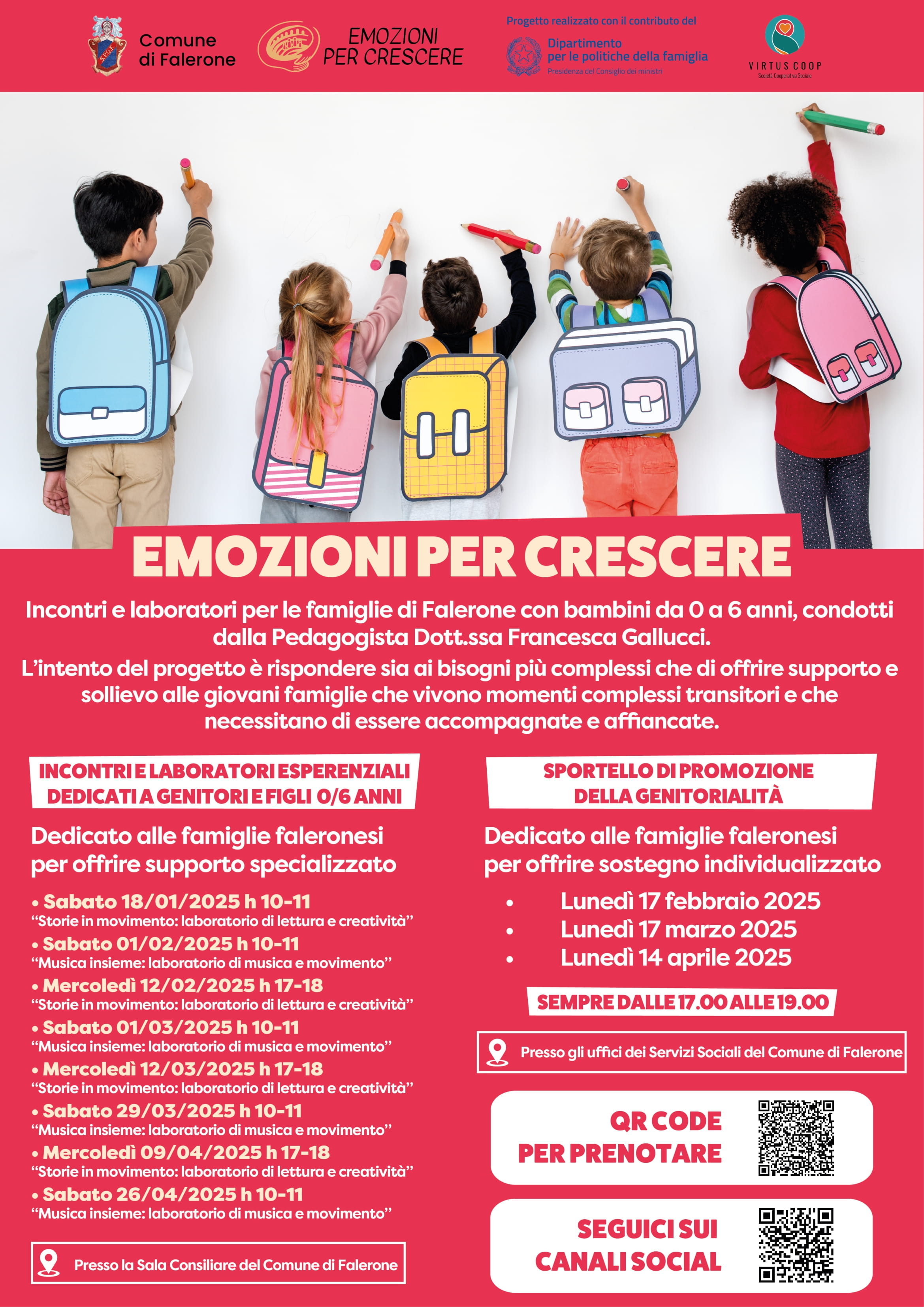 Emozioni per crescere: calendario di incontri laboratoriali e sportello genitorialità