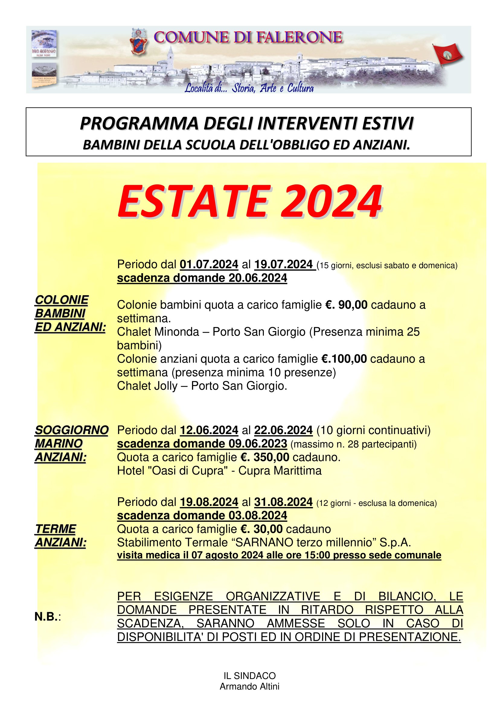 Programma degli interventi estivi  - Estate 2024